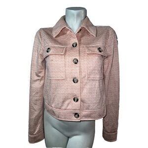 Bagatelle Collection Womens Pink Houndstooth Cropped Trucker Jacket XS